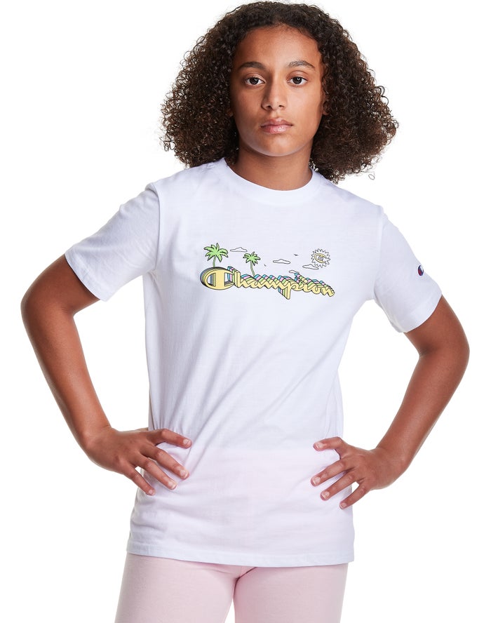 Champion Boys T-Shirt NZ - Classic Relaxation White ( 8763-VBQXM )